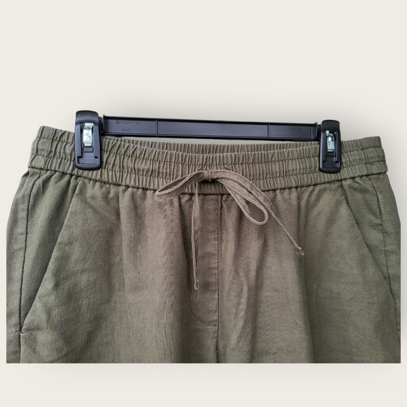 J Crew Linen Blend Cuffed Hem Pants Drawstring Elastic Wasit Green Womens 8 - Picture 3 of 7